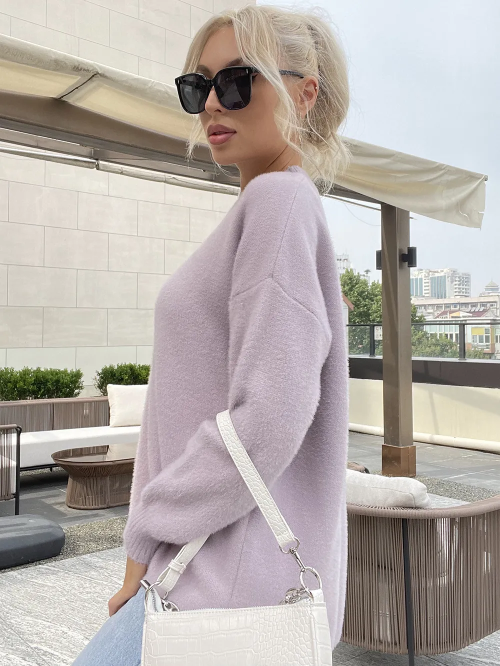 Women`s Sweaters Mink Sweater Stand Collar Loose Knit Sweater Women`s Casual Sweater