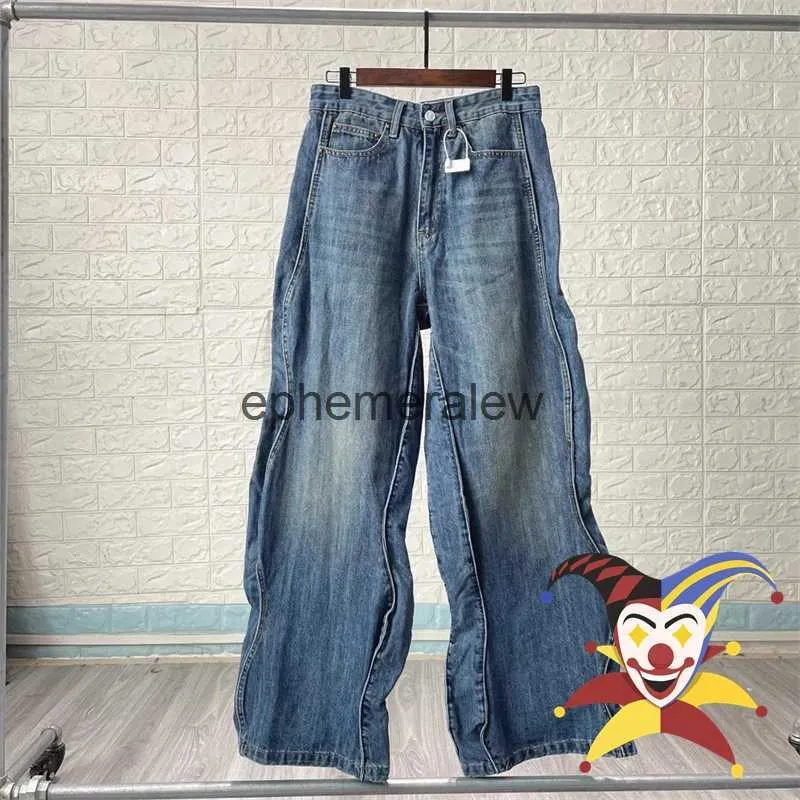 Jeans masculinos onda jeans homens mulheres azul luz lavada oversize denim trouserephemeralew