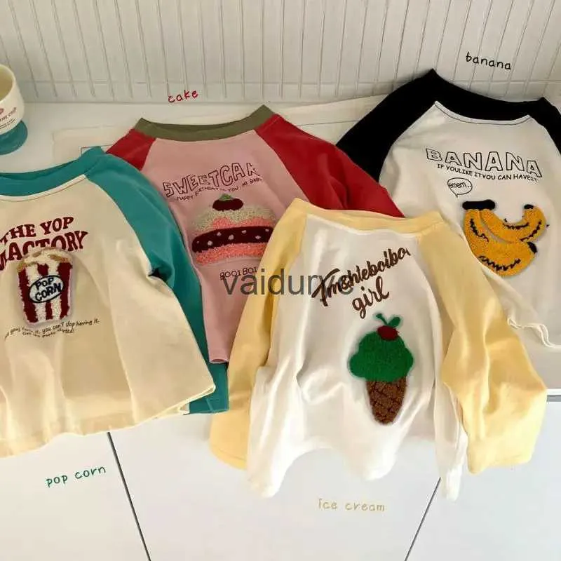 Rompers Pullover 2024 Spring New Ldren à manches longues T-shirts mignons Cartoon Imprimers garçons filles coton chemises pour enfants Tee Tee Baby Clothes H240508