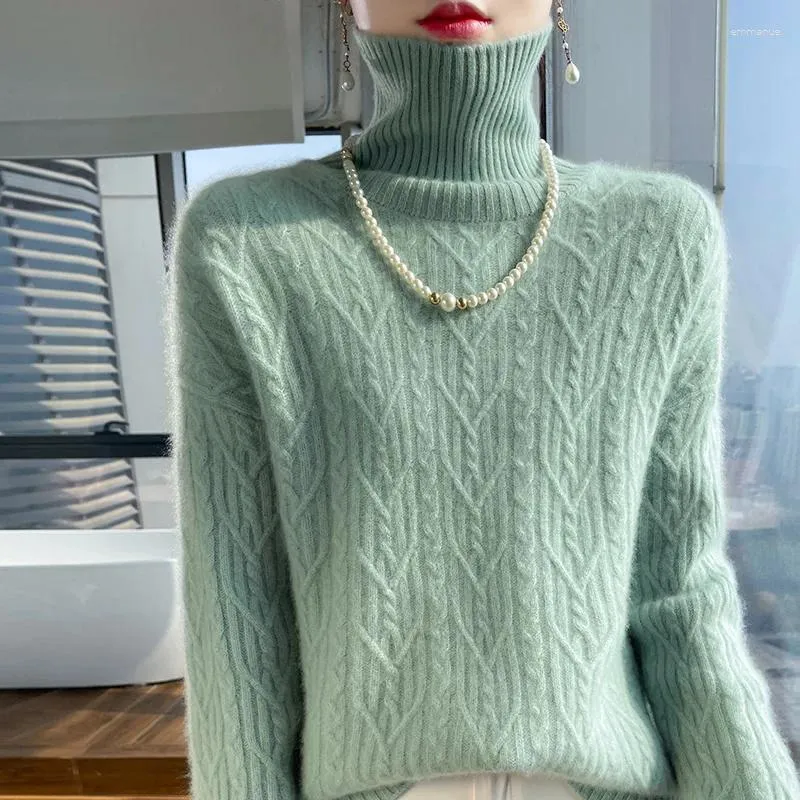 Женские свитера, шерстяной свитер с воротником, женская мода, однотонный знак «меньше», осень-зима, свободные топы, вязаный женский пуловер с длинными рукавами