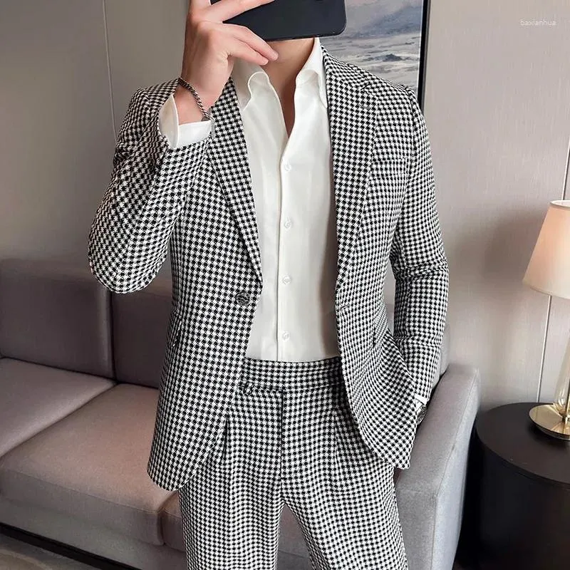 Men's Suits High-quality (Blazer Trousers) Italian Style Business Casual Elegant Fashion Simple Gentleman Dress Two-piece Suit