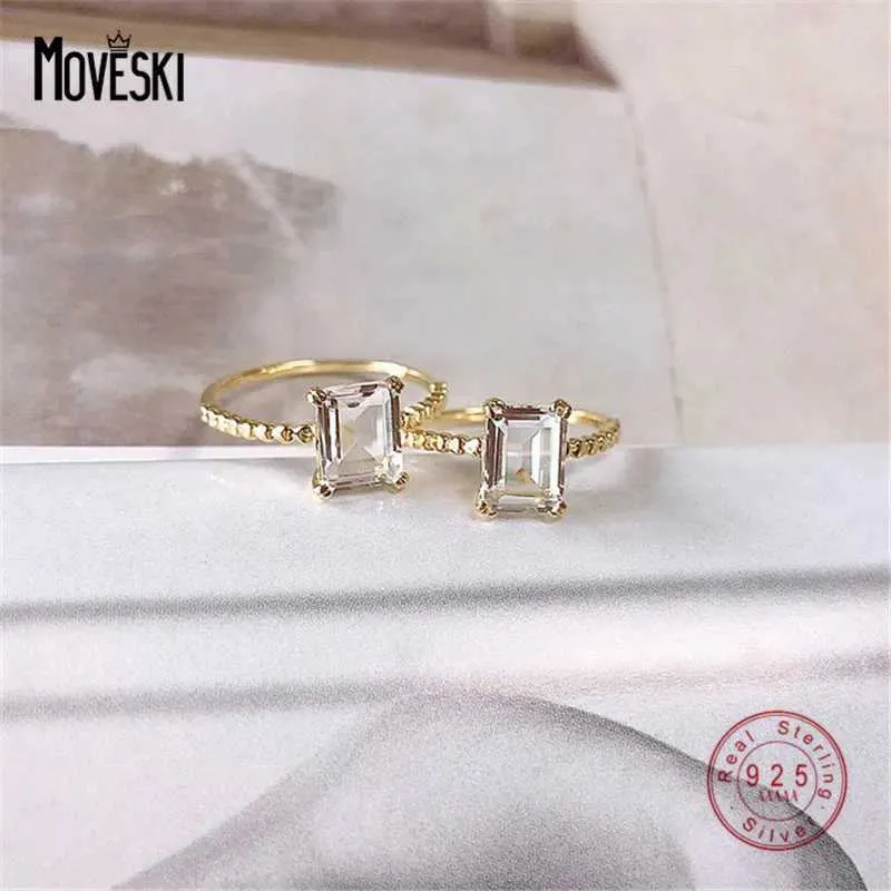 Band Rings MOVESKI 925 SterlSilver High Quality Four Prong Clear Square Zircon RWomen Classic French Banquet Jewelry J240118