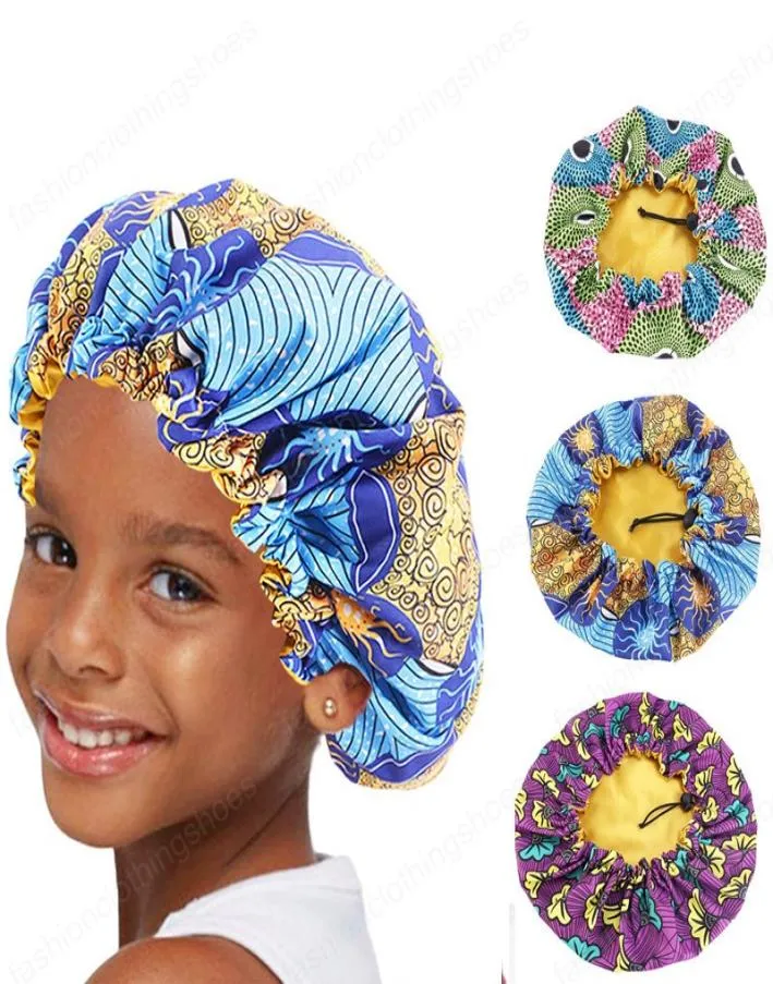 New Double Layer Extra Large Sleep Cap kids Adjustable African print Ankara Satin Bonnet turban hat Night Sleep Beanie Chemo Cap8864044