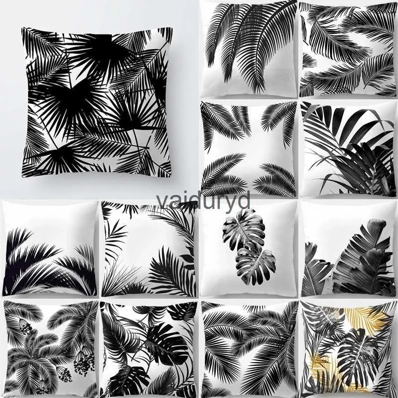 Pillow Case Plush Pillows Cushions INS Nordic Home Tropical Decoration Cushion Cover Black White Plant Leaves Decor cases for Throwvaiduryd