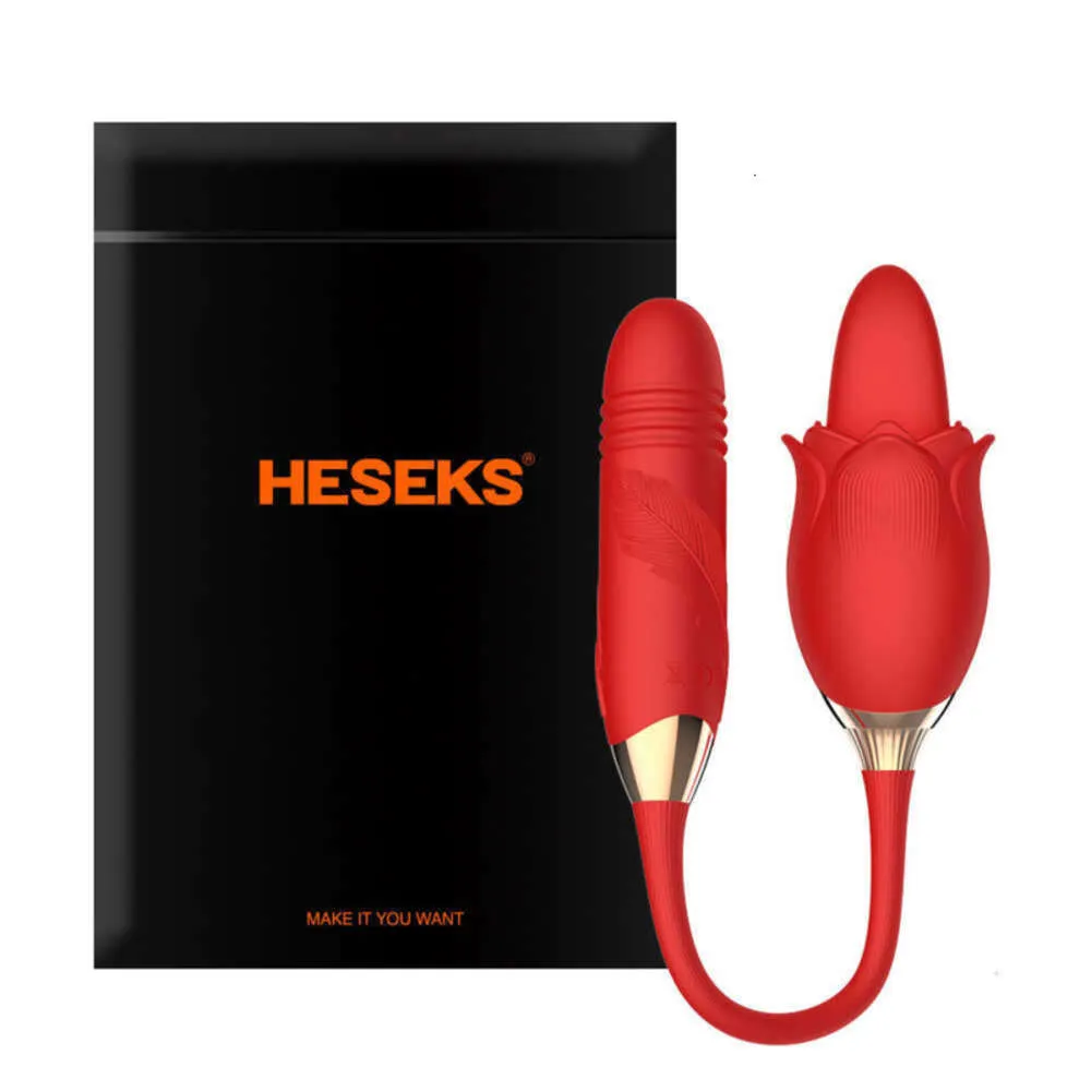 Juguete sexual masajeador Heseks consolador rosa vibrador de empuje estimulador de clítoris femenino lengua lamiendo amor huevo estiramiento juguete sexual 18 juguetes