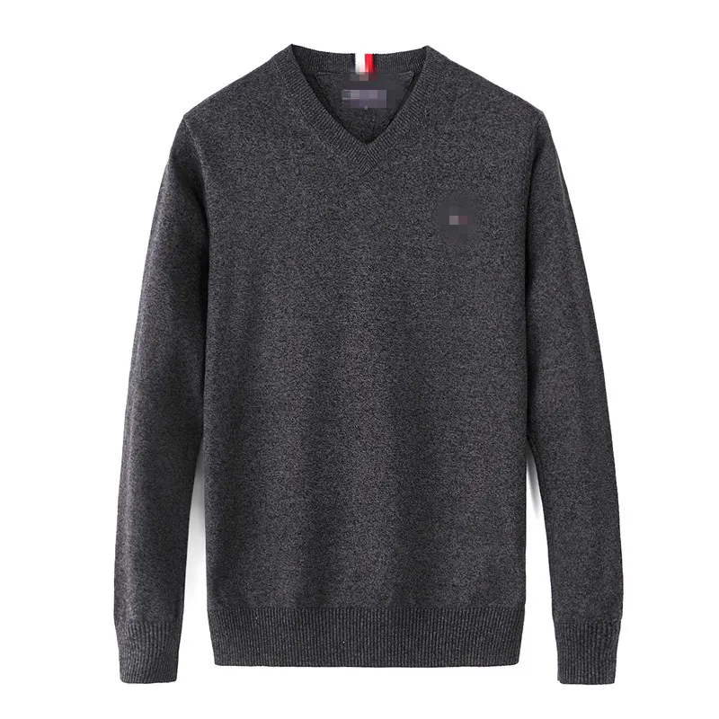 Роскошный мужской свитер высокого качества от старшего дизайнерского бренда, рубашка из смесового хлопка, толстый V-образный вырез, теплый пуловер с разноцветной вышивкой, повседневная спортивная рубашка