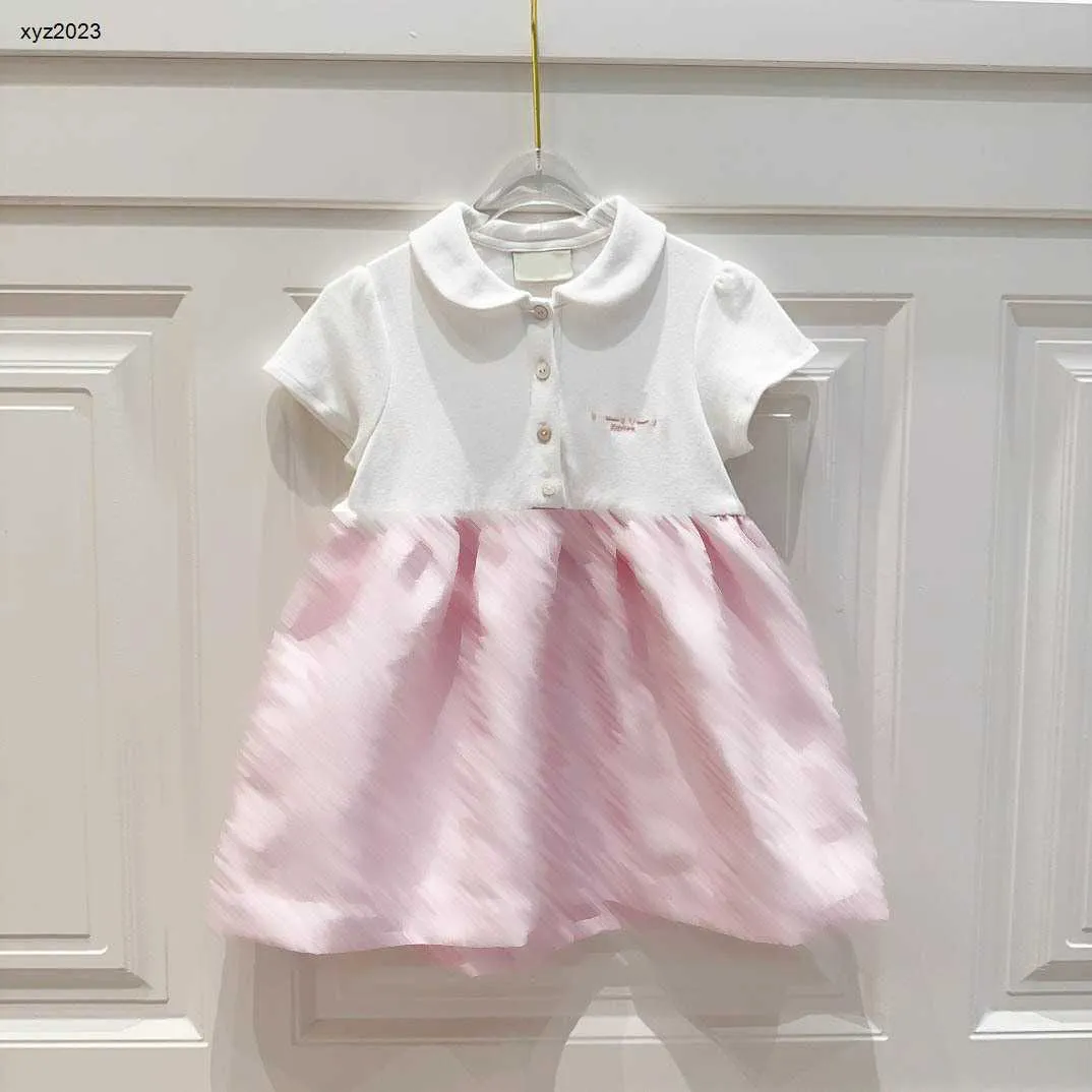 Mode meisje jurk korte mouw kind revers roze rok maat 90-160 designer babyjurken brief afdrukken kinderen japon jan20