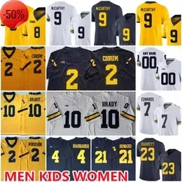 NCAA College Michigan Wolverines 9 JJ McCarthy Jerseys 2 Blake Corum 10 Tom Brady Donovan Edwards Ronnie Bell Howard Charles Woodson Michael Barrett Football Stitch