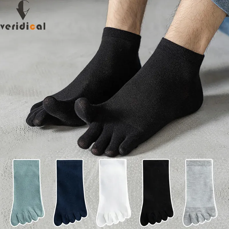 5 par Mesh Toe Ankel Boat Socks Man Cotton Solid Four Seasons Simple Young Casual Fashion Sport Finger Invisible 240117