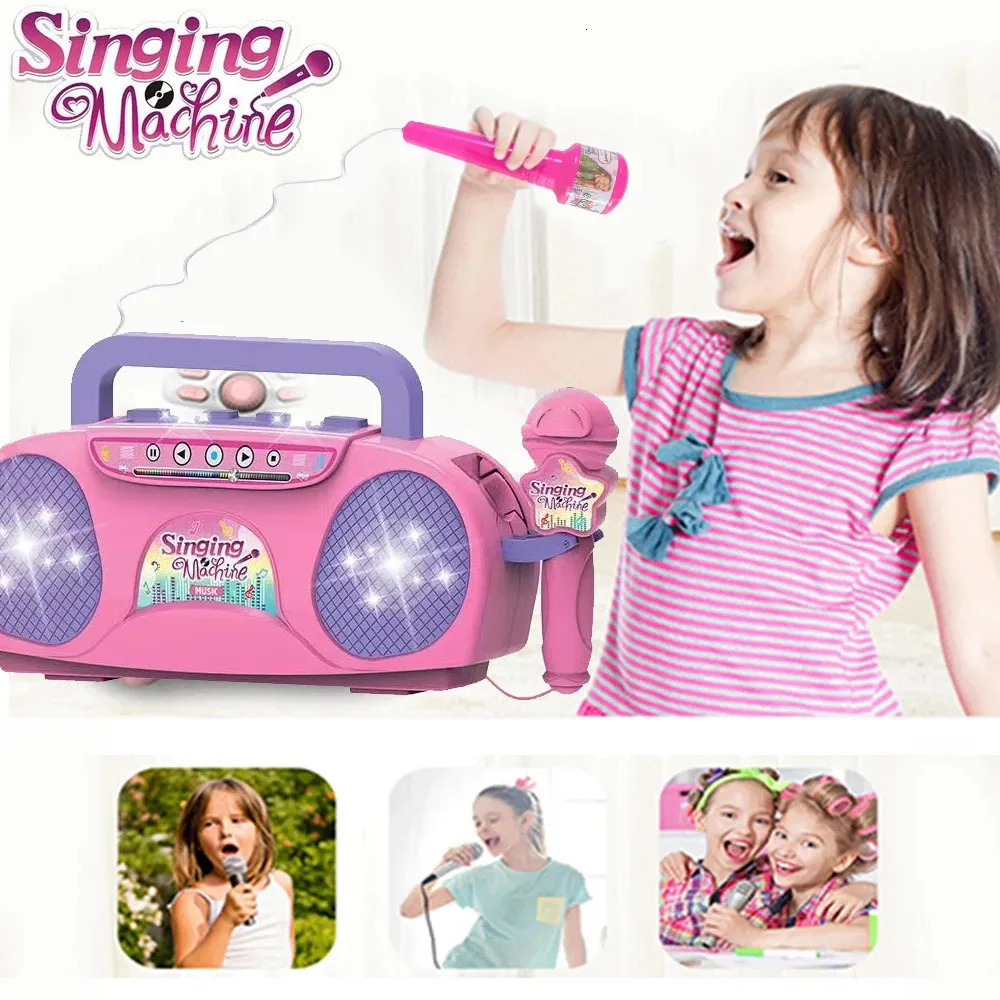 Enfants Microphone Karaoké Machine Instrument de Musique Jouets avec Lumière Intérieur Extérieur Voyage Jouet Éducatif Cadeau pour Fille Garçon Enfant 240117