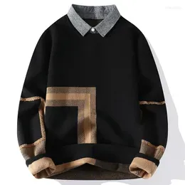 Men's Sweaters Fake 2 Pieces Shirt Neck Knit Sweater Men Autumn And Winter High Quality Male Slim Long-sleeved Pullover Business