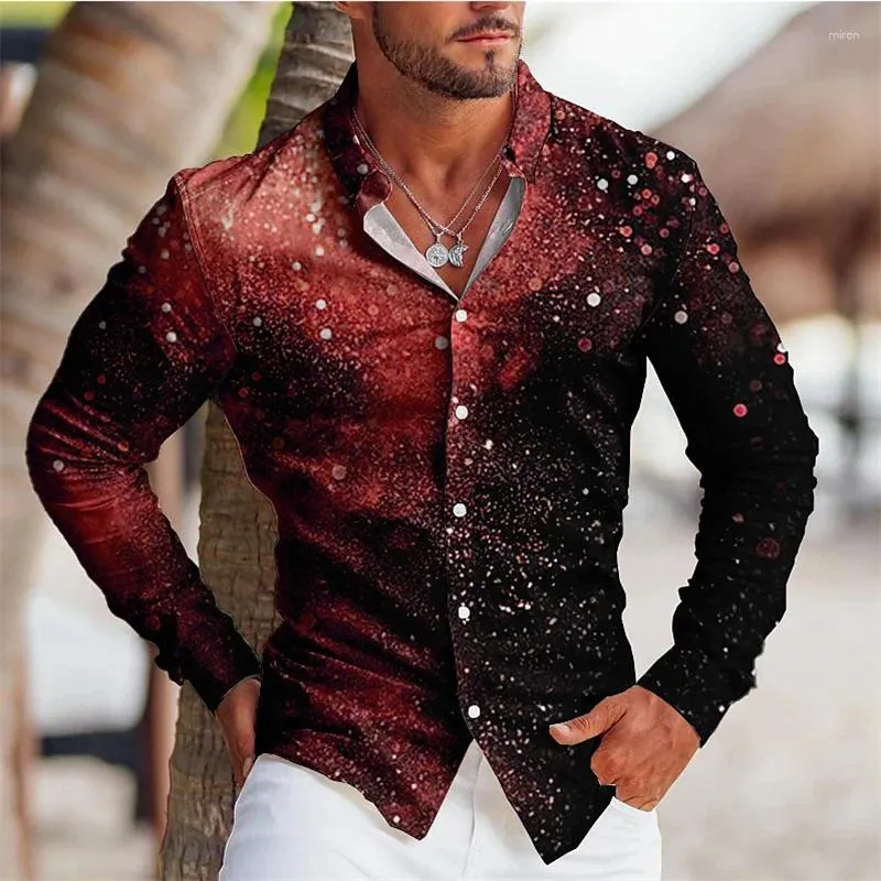 Chemises décontractées pour hommes 2024 Chemise Motif dégradé 3D Imprimé Shrink Ruby Outdoor Street Bouton à manches longues Bouton Design de mode 6 couleurs