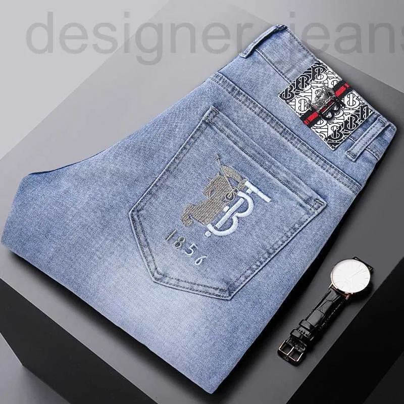 Jeans para hombres diseñador marca de moda TB de moda para hombres jeans de primavera y verano elásticos ajustados pies pequeños bordado moda OBU8