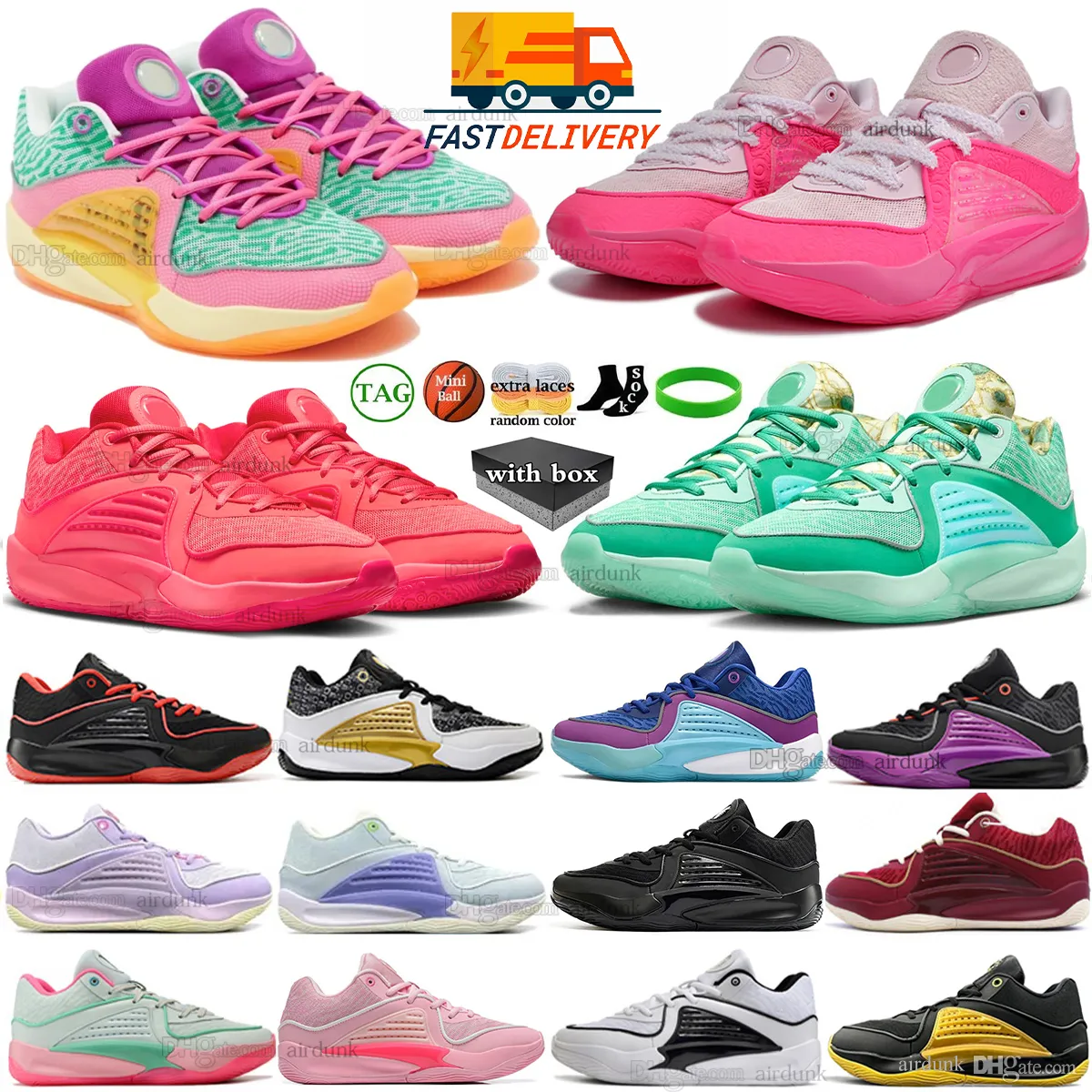 Box KD 16 Aunt Pearl KD16 농구 신발 완다 NY vs NY 통로 로열티 Ember Glow Black White Mens 야외 스포츠 트레이너 크기 40-46