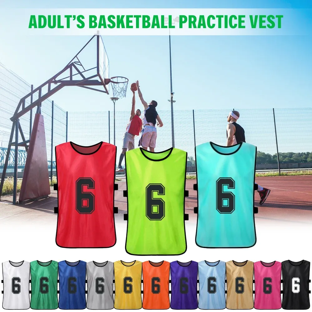 6/12 Pezzi Pinnies da Calcio per Adulti Maglie della Squadra di Calcio ad Asciugatura Rapida Allenamento della Squadra di Calcio Sportiva Bavaglini Numerati Pratica Gilet Sportivo