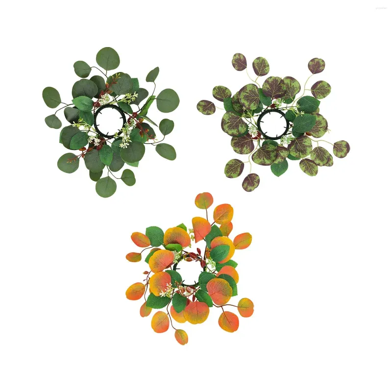 Fleurs décoratives feuilles d'eucalyptus artificielles couronne d'anneaux de bougie décor de table fait à la main pour le printemps été robuste léger polyvalent