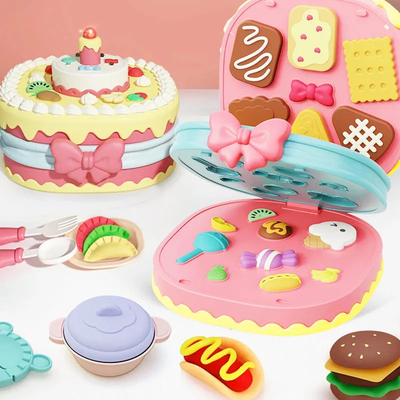 Çocuklar İçin DIY Plastiksin Modelleme Polimer Kil Pişirme Setleri Mat Şeker Kek Mutfak Mutfak Oyun Oyun Kız Çocuk Doğum Günü Hediyesi 240117