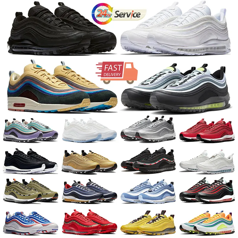 2024 Neon 97 97S Running Shoes Trainers Women Syneakers Sean Wotherspoon Silver Bullet undered Olive Triple Black White Ice Lradient Fade Womens Sports