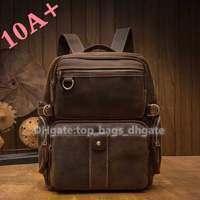 10A+ Wysokiej jakości pasek torby ręcznie robiony szalona skóra konia męska plecak 2024 Nowy trend spersonalizowany oryginalna skóra na ramionach szeroko zakrojon