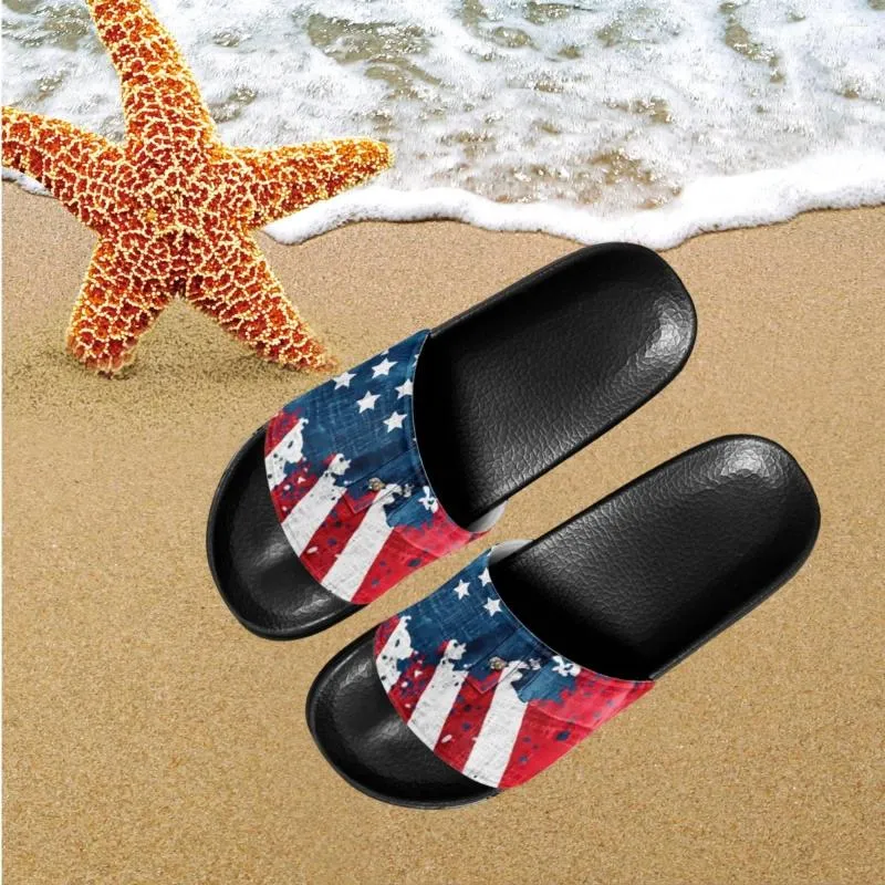 Slippers American Flag 3D Sandals Female Summer Treemable Walking Shoot Slip rip on Light 2024 Zapatos