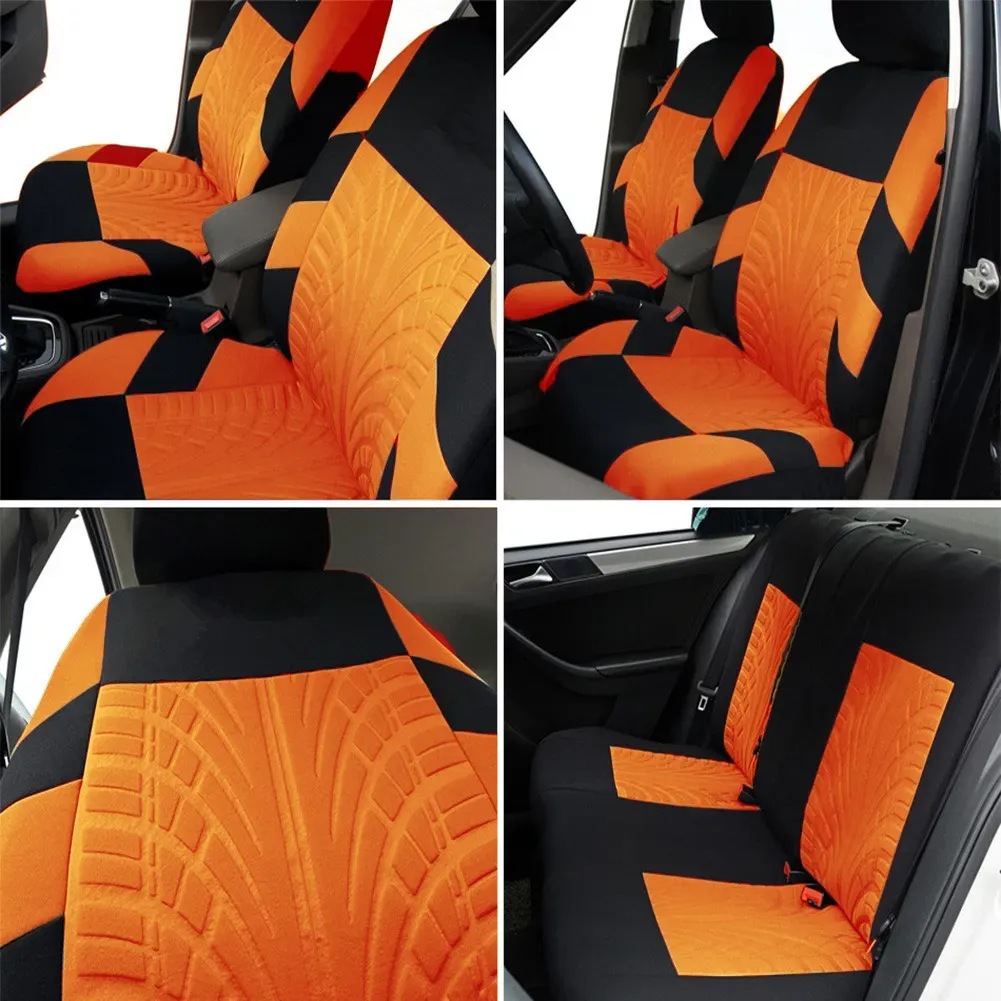 New Breathable Car Seat Covers Full Set Tyre Track Embossed Auto Seat Covers Suit for Car Truck SUV Van Durable Polyester Material