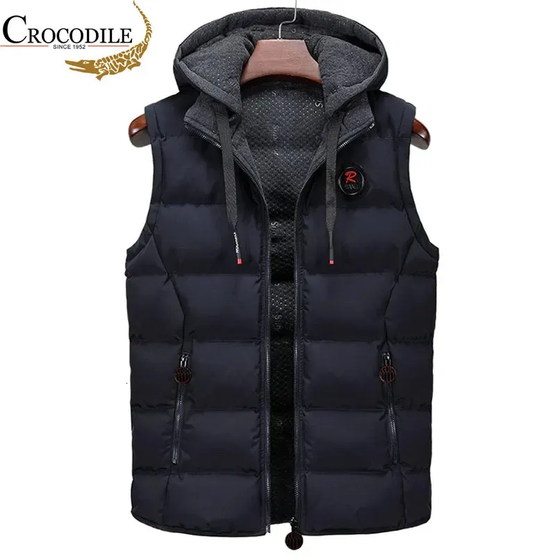 Marque gilet hommes hiver gilets décontractés vêtements d'extérieur chaud capuche veste hommes sans manches réversible vestes Parkas 240117