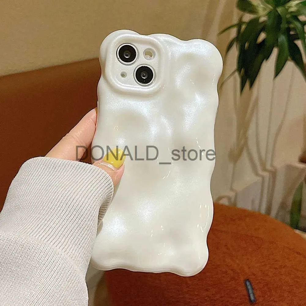 Custodie per cellulari Giappone Corea 3D Meteorite Pearl Cream Bianco Custodia morbida per telefono IMD per iPhone 14 Pro Max 13 12 Pro Max 11 Fashion Wave Cover per paraurti J240118