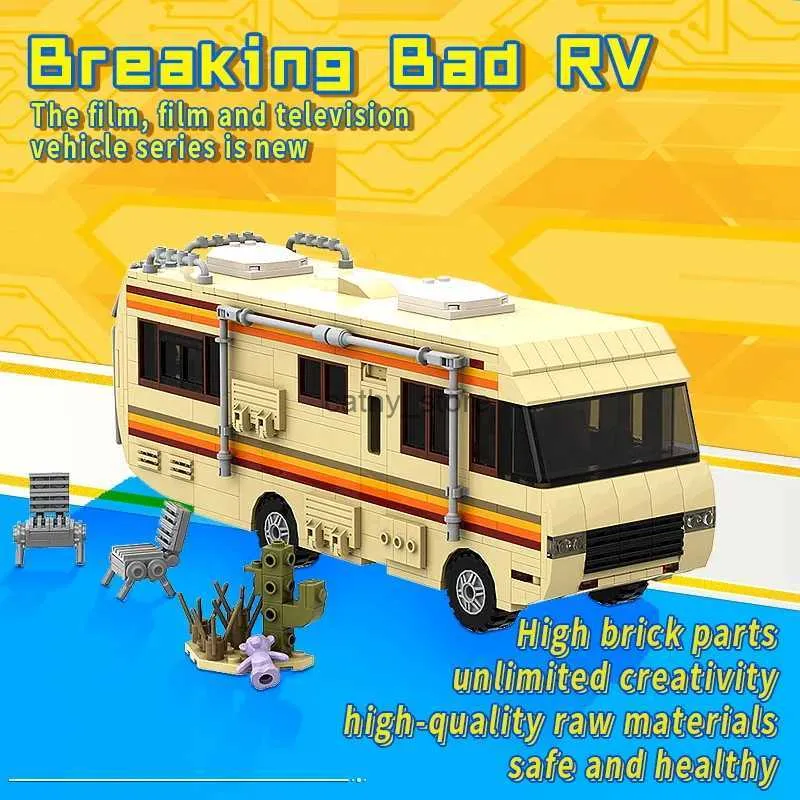 Bloques Gobricks New Breaking Bad Pinkman Cooking Lab RV juego de bloques de construcción de automóviles Walter White Van vehículo de juguete para niños regalo de cumpleaños L240118