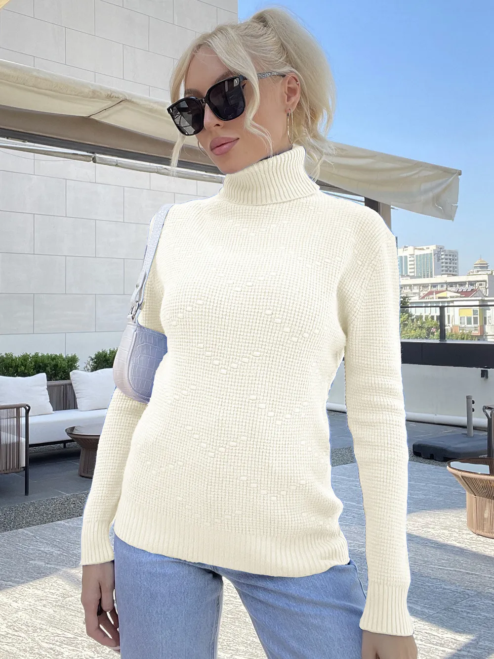 Women`s Sweaters 2023 Women`s Daily All Match Pullover Knitwear Turtleneck Long Sleeve Simple Basic Sweater Top