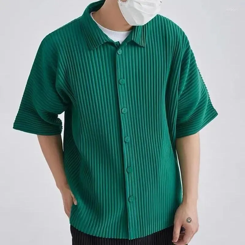 Erkekler Sıradan Gömlekler Miyake Piled Suit Ceket Koreli Yaz Kısa Kollu Gömlek Tek Göğüslü Giysiler