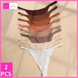 Women`s Panties 2 Pcs Ice Silk Women Underwear Fitness Sports Seamless Cotton Female Lingerie Sexy T-back G-string Thong Woman