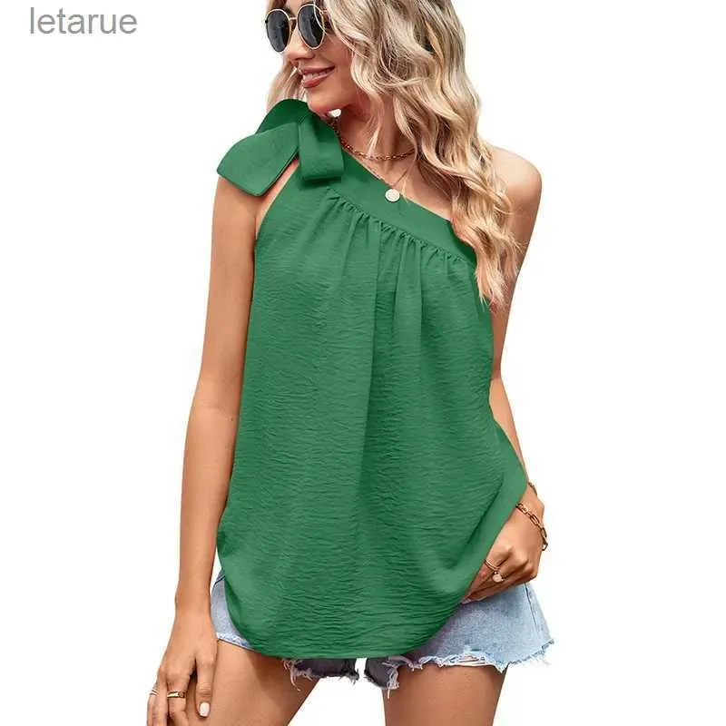 Damesblouses Overhemden 2023 Zomer Nieuwe damestop Off-shoulder stropdas Strik Vlindertop Enkele schouder Hemdje Sexy Hot Girl Casual Damestopblouse YQ240118