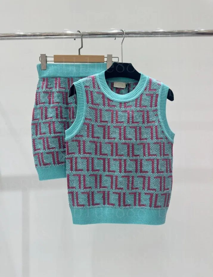 24 Robes à deux pièces pour femmes Ensemble débardeur en tricot tricoté demi-jupe