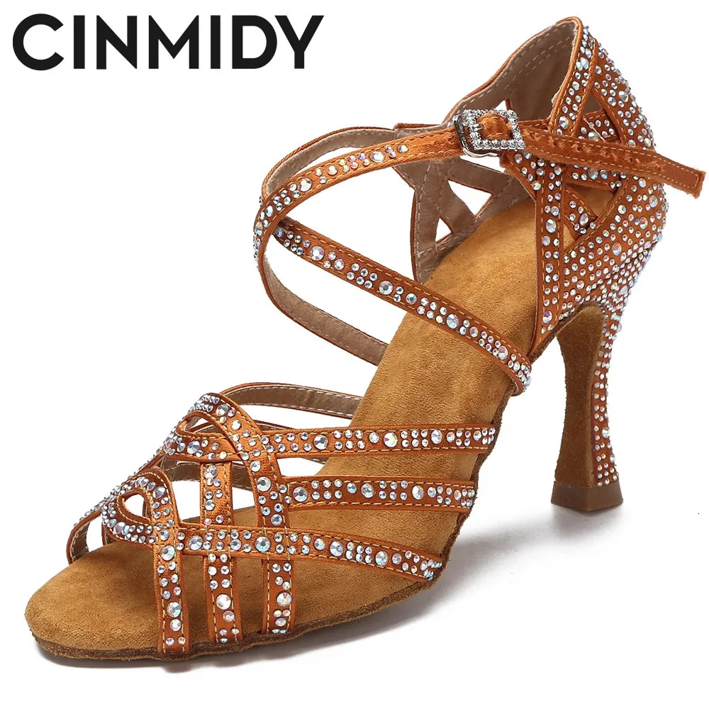 CINMIDY Dance Shoes For Girls Ballroom Latin Dance Shoes Woman With Rhinestones Salsa Tango Shoes Blue Women's Wedding Shoes 240117