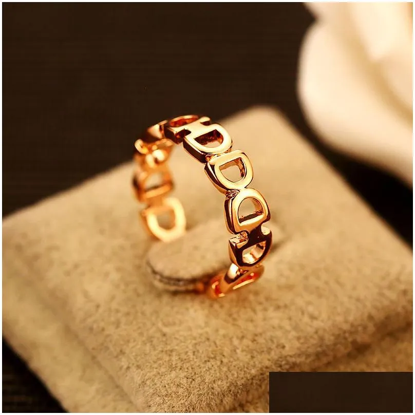 Band Rings European Brand Gold Plated Letter D Ring Fashion Vintage Charms For Party Finger Costume High-End Jewelry Drop Delivery Dh6Te