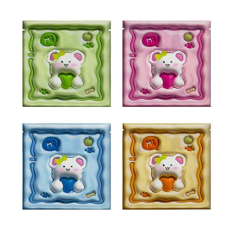 Creative Bear Sacs d'emballage de collations Ziplock mignons 13,5 cm Pochette avant en plastique pour boucles d'oreilles, bagues, perles, bijoux, câble de téléphone, chargeur, vente au détail, joli rangement