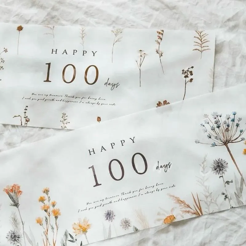 Parti Dekorasyonu 1 PC Bebek Duş Beyaz Bitki Deseni Mutlu 100 Gün Poster Doğum Günü Çiçek Asma Banner Zincirleri