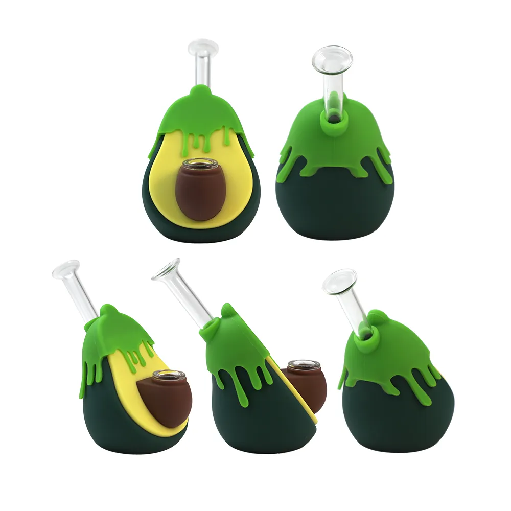 Tubi di vetro in silicone narghilè Avocado stile frutta Pipa da fumo Narghilè Bong Dab Rig Pipa ad acqua Cera con stelo in vetro