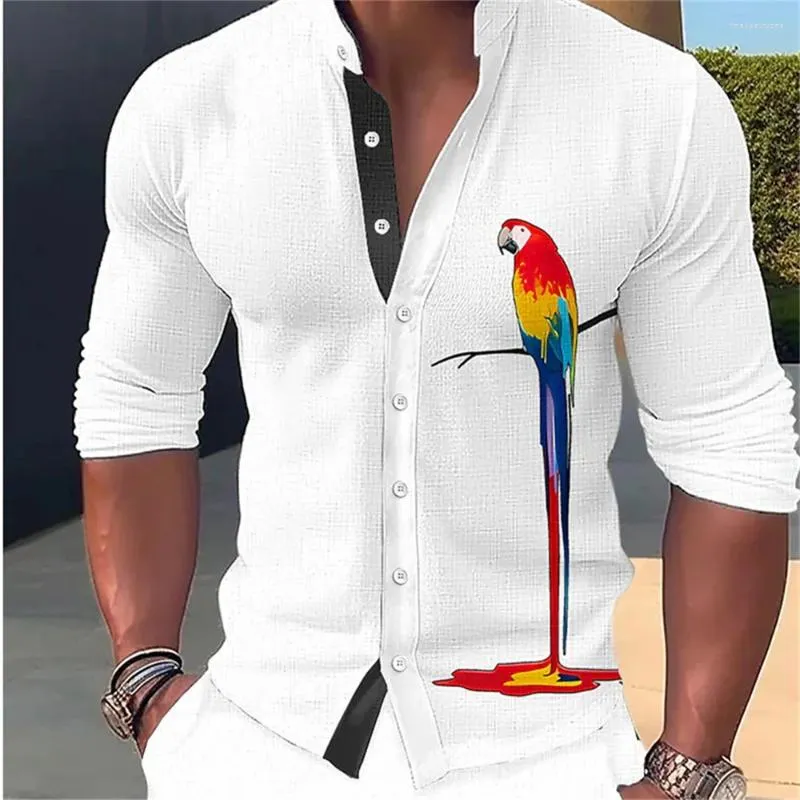 Men's Casual Shirts Fashion High Definition Parrot Print Long Sleeve Solid Color Shirt Design Simple Soft And Comfortable Fabric Top