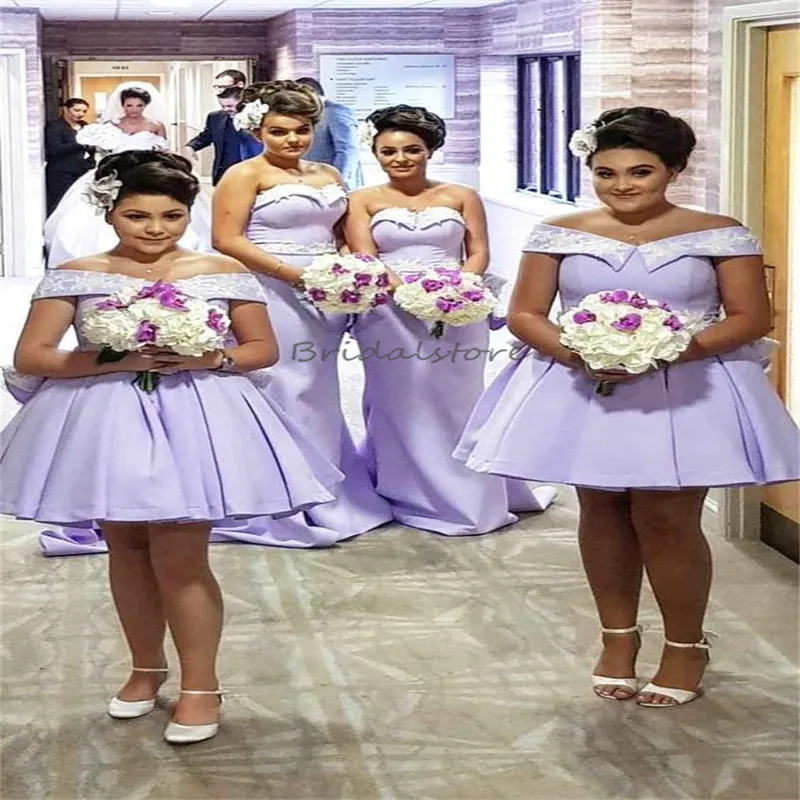 Lindo lavanda vestidos de dama de honra 2024 dois estilo fora dos ombros curto campo casamento convidado vestido de festa babados voltar dama de honra vestidos plus size feito sob encomenda