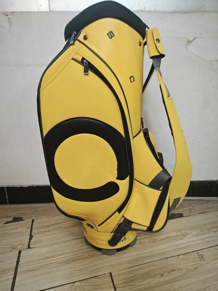 Premium Yellow Golf Cart Bag - Waterproof PU Leather, Large