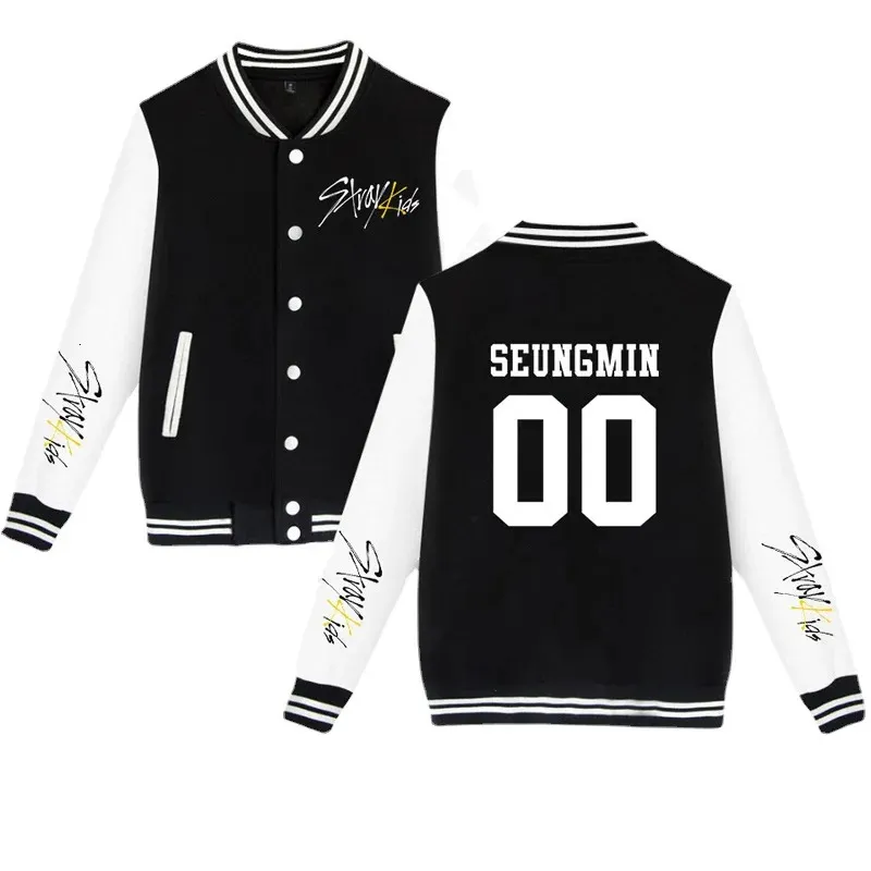 Kpop Stray Kids Baseball Jacket Bomber Womenmen Album Yellow Wood Casual Sweatshirt Hit Hop Korean Streetwear Clothes 240117