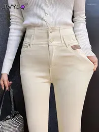 Women`s Pants Classic High Waist Button Stretch Women Spring Autumn Slim Pencil Denim Female Casual Ankle-length Leggings