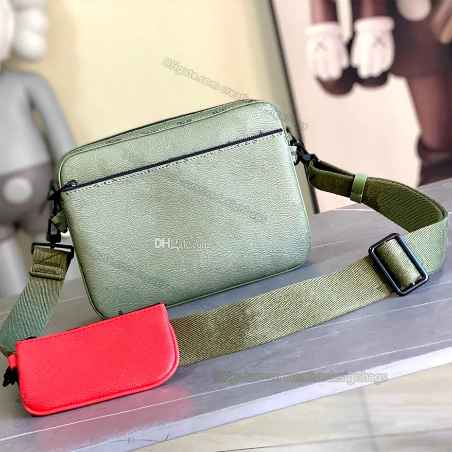 Messenger väskor Stylish Casual Design Luxury Trio Crossbody Shoulder Bag Handbag Purse Canvas äkta läder 23783 med Original Box 26 cm L446