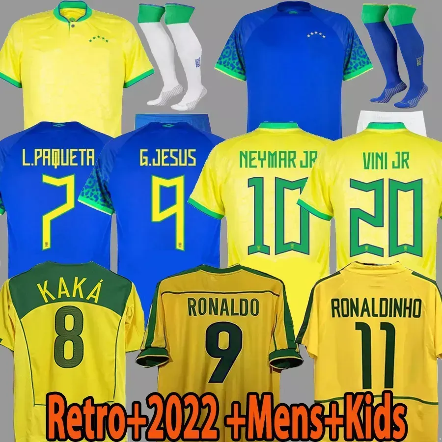 Brasil Soccer Jerseys Retro Shirts Casemiro Vini Jr Richarlison Pele 1998 2002 Carlos Romario Ronaldinho Camisa de Futebol 1994 1970 2006 Rivaldo Kids Kit