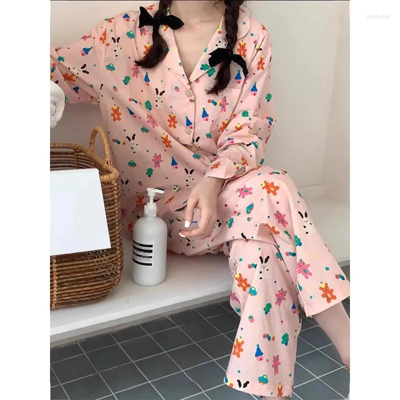 Vrouwen Nachtkleding 2024 Lente Herfst Homewear Vrouwen Lange Mouw Roze Meisjes Pijama Slaap Kleding Pak Casual Vrouwelijke Pyjama Set mujer