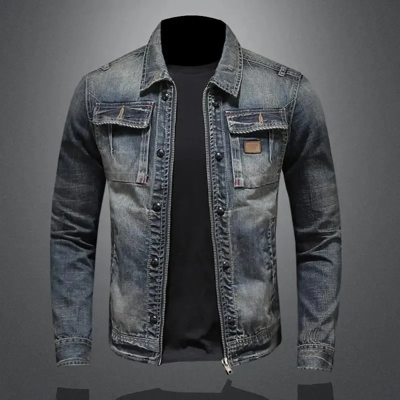 Veste en jean classique rétro pour hommes, tendance de rue, beau vêtement coupe-vent d'équitation, haut décontracté à revers, 240117