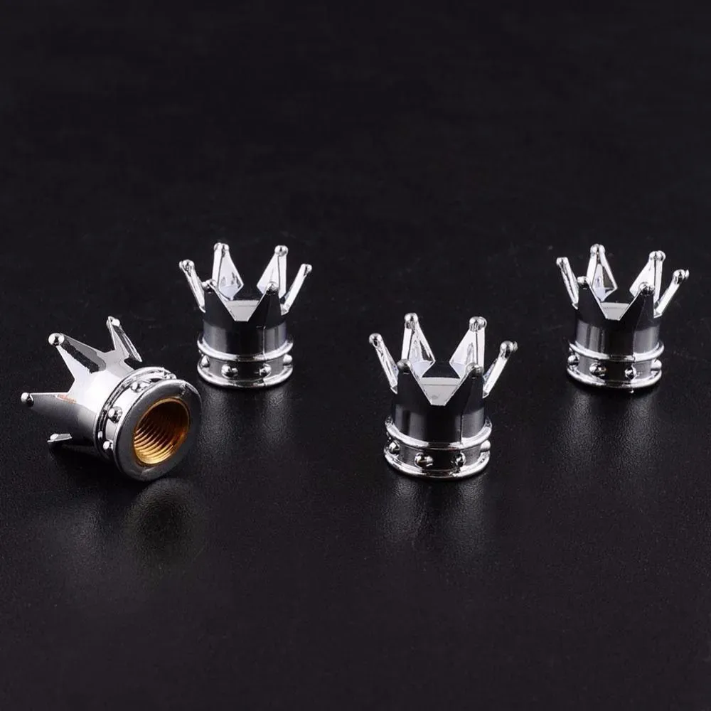 Universal Chrome Crown Style Car Tire Air Valve Stems Cover Caps Wheel Rims