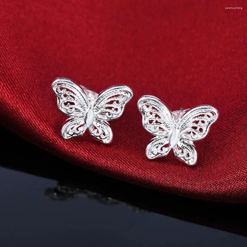 Orecchini a bottone Graziosi orecchini a forma di farfalla in argento sterling 925 di alta qualità per le donne, gioielli per feste di nozze, moda, regali di Natale
