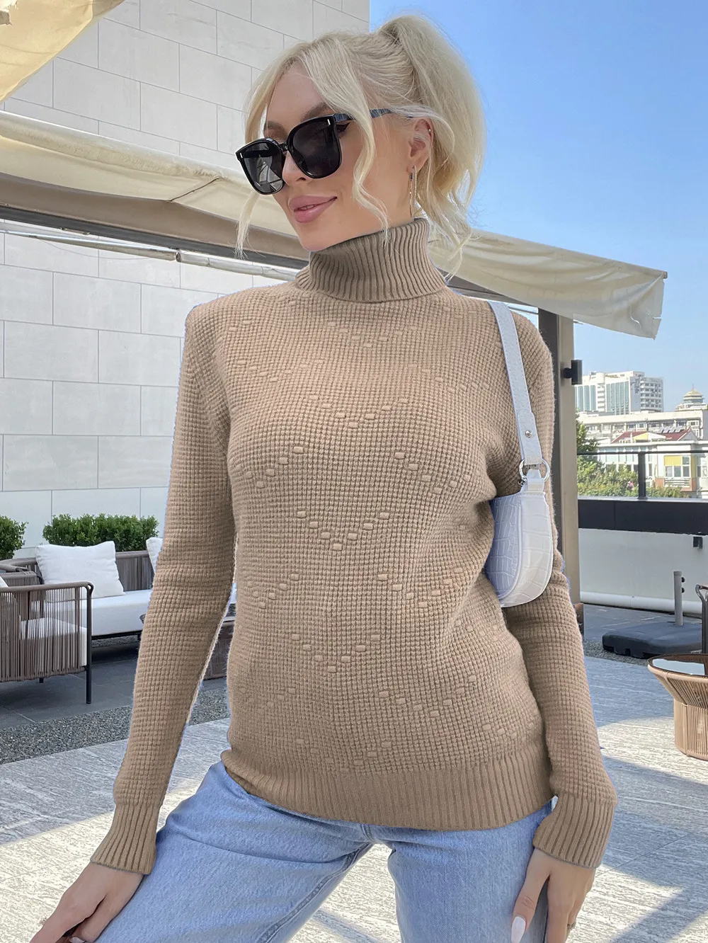 Women`s Sweaters 2023 Women`s Daily All Match Pullover Knitwear Turtleneck Long Sleeve Simple Basic Sweater Top